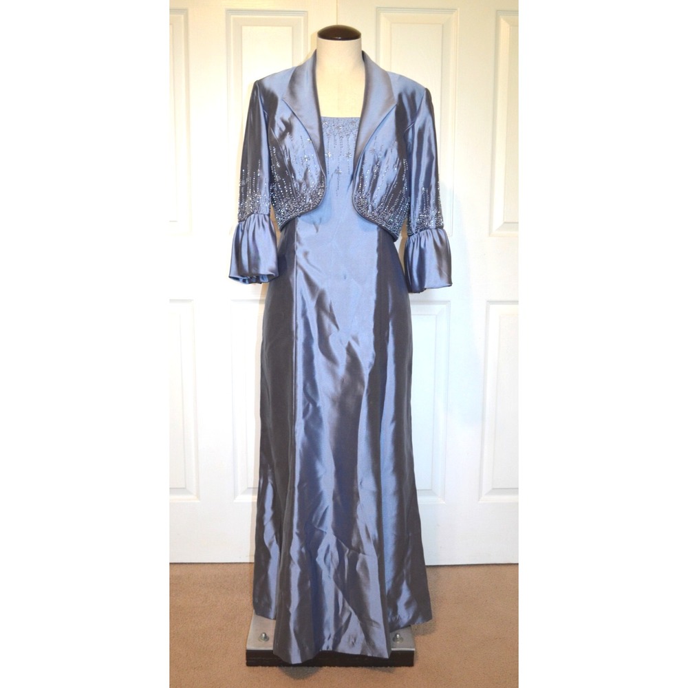 Alex Evenings Blue Formal Maxi Sheath Dress Suit w/ Shrug Jacket Women's‎ 8